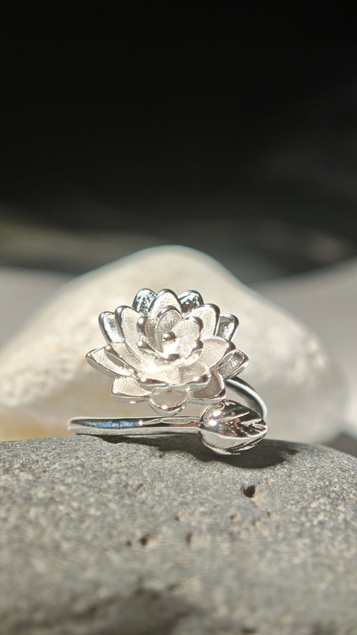 925 Sterling Silver Lotus Flower Adjustable Rings For Women Wedding Engagement Luxury Jewelry Accessories Jewellery